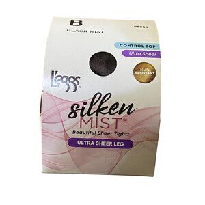 Leggs Pantyhose NEW 98066 Black Mist Womens B Control Top Sheer Toe